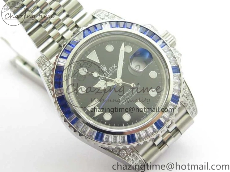 MiroTime 0401 GMT-Master II White Blue Diamonds Bezel 904L Steel GMF Best Edition Black Dial On Jubilee Bracelet SA3285 CHS V Original 2579